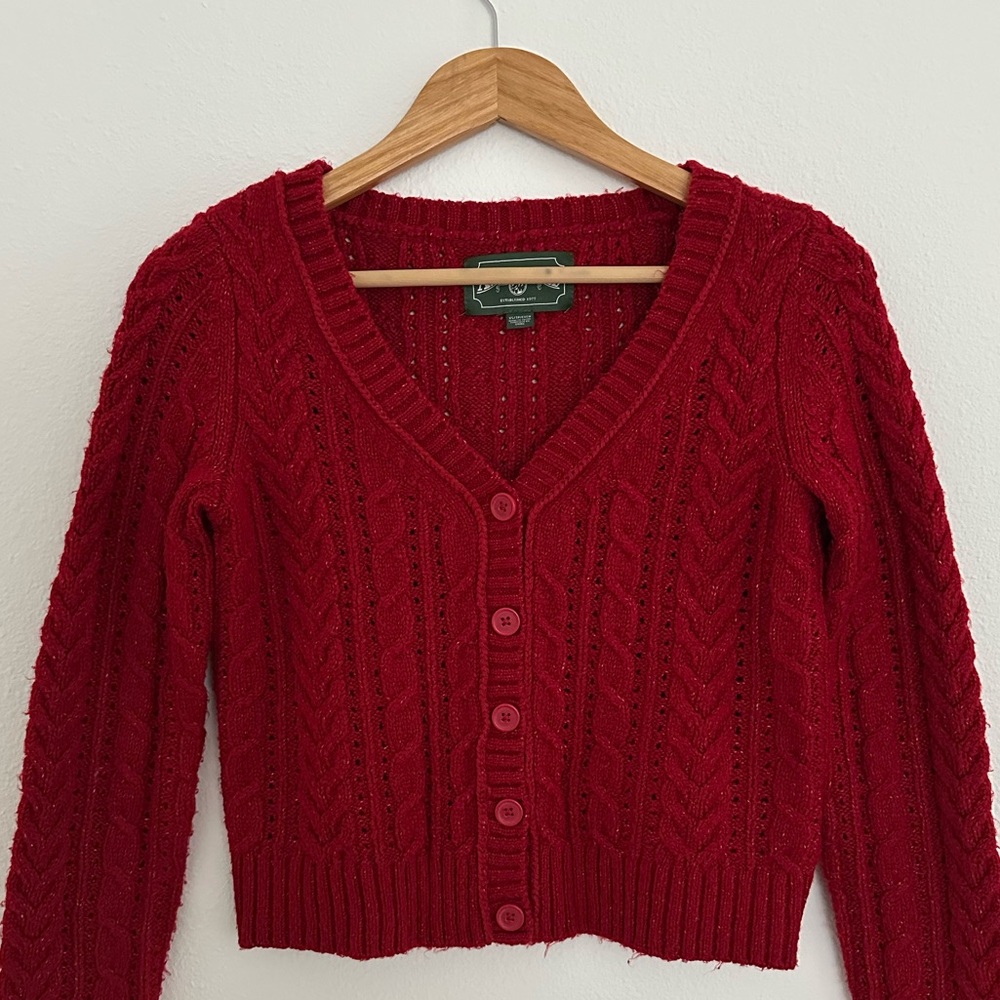 American Eagle Outfitters Red Cable Knit Cardigan